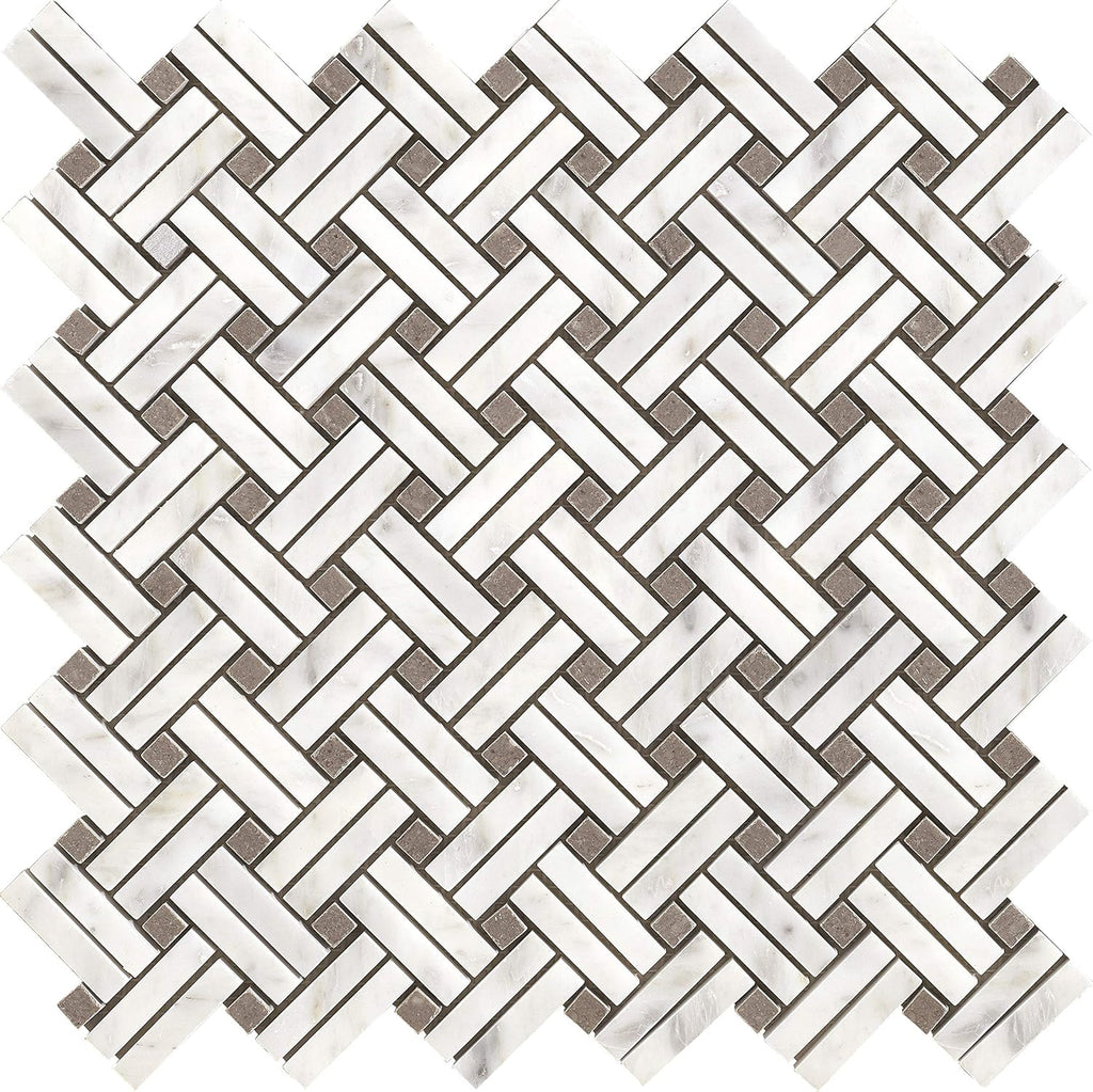 5 Sheets Marble Mosaic Tile for Kitchen Backsplash, Bathroom Shower Floor Etc, Knot Collection, Strips and Dots, 12"X12"X3/8", Polished (Set of 5 Sheets, MM 7201 - Basket)