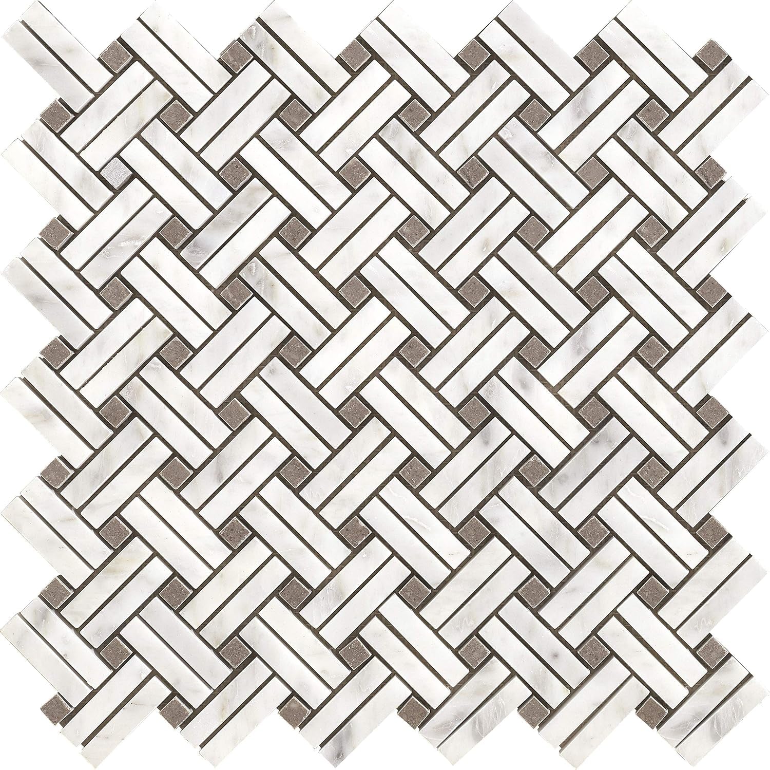5 Sheets Marble Mosaic Tile for Kitchen Backsplash, Bathroom Shower Floor Etc, Knot Collection, Strips and Dots, 12"X12"X3/8", Polished (Set of 5 Sheets, MM 7201 - Basket)