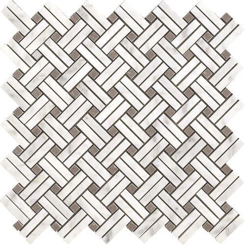 5 Sheets Marble Mosaic Tile for Kitchen Backsplash, Bathroom Shower Floor Etc, Knot Collection, Strips and Dots, 12"X12"X3/8", Polished (Set of 5 Sheets, MM 7201 - Basket)