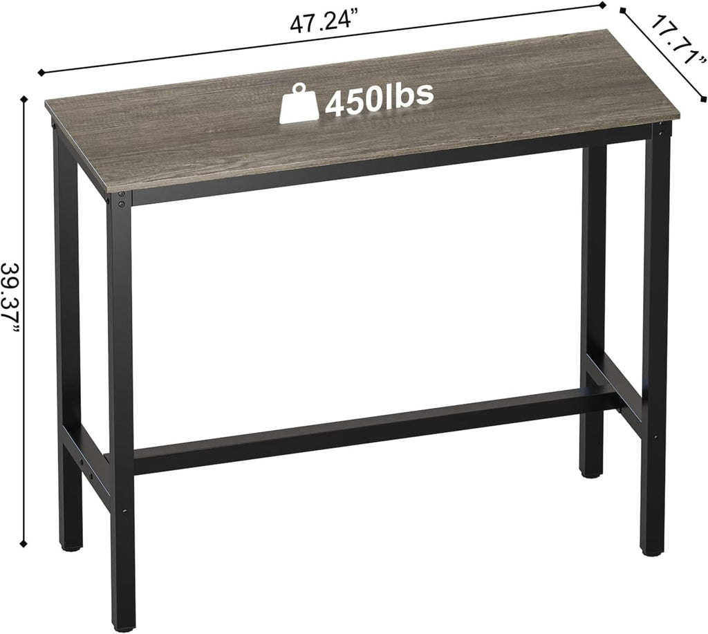 Bar Table, Bar Height Pub Table, Counter Height Table with Sturdy Metal Frame, Rectangular High Top Table for Kitchen & Dining, Living Room (47.24", Black Oak)