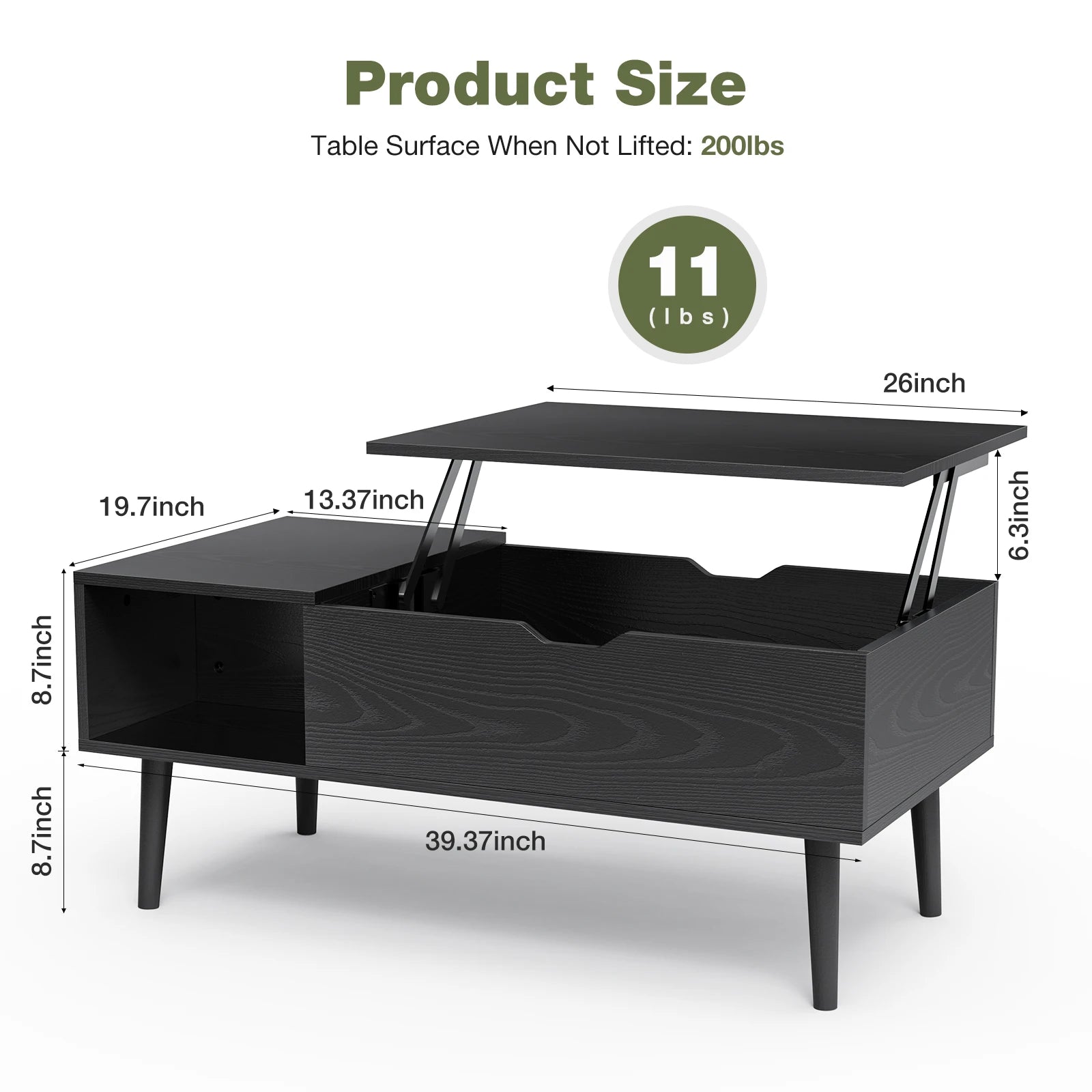 Adjustable Lift-Top Coffee Table with Storage Shelf - 39.37" x 19.7" Wooden Dining and Living Room Desk