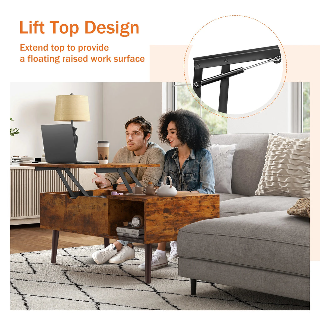 Adjustable Lift-Top Coffee Table with Storage Shelf - 39.37" x 19.7" Wooden Dining and Living Room Desk