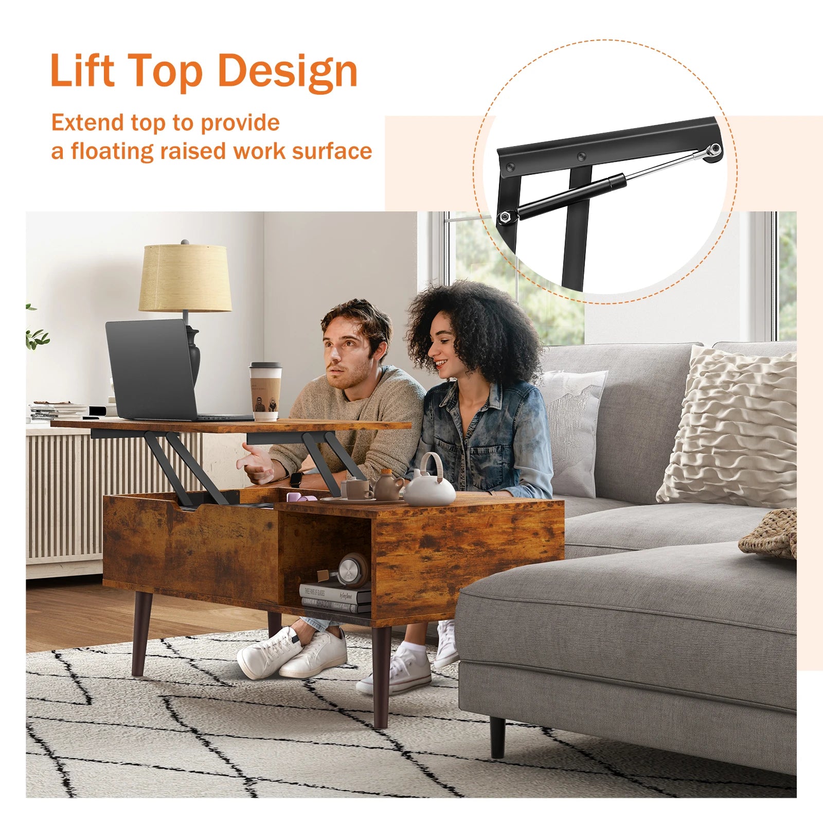 Adjustable Lift-Top Coffee Table with Storage Shelf - 39.37" x 19.7" Wooden Dining and Living Room Desk