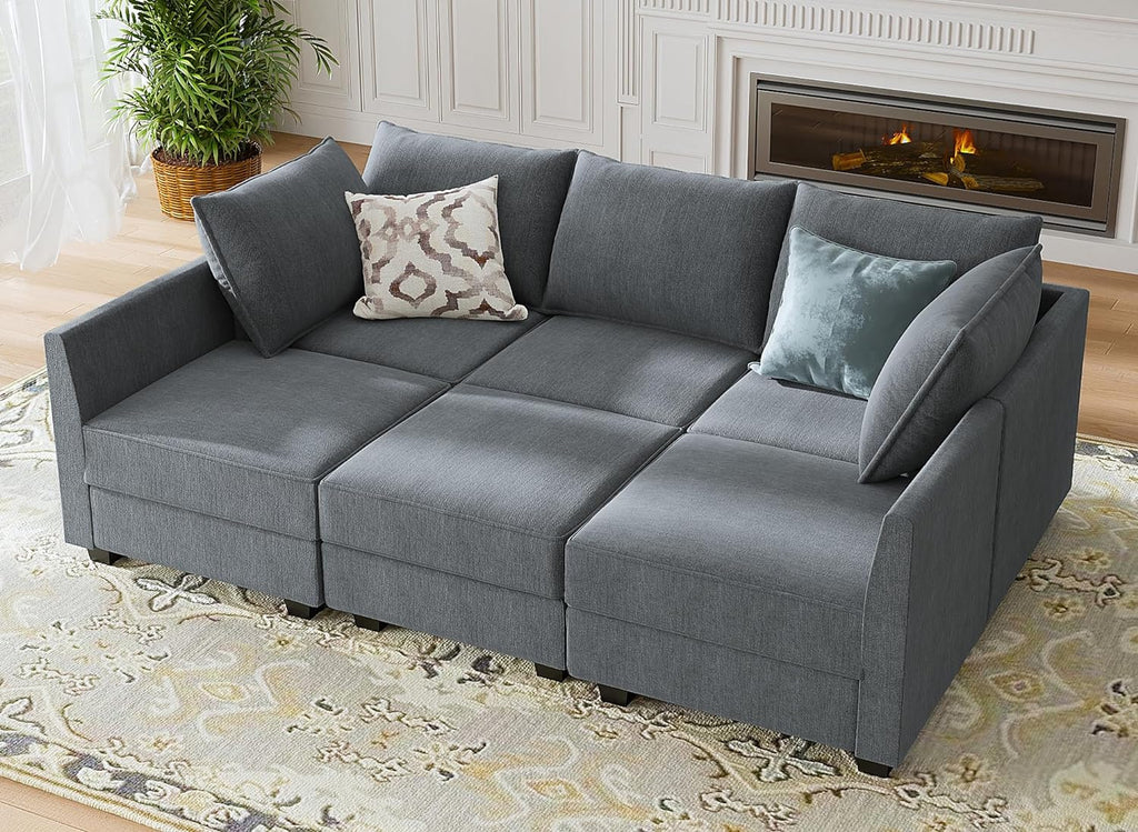 Modular U-Shaped Sectional Sofa with Reversible Chaise and Storage in Bluish Grey