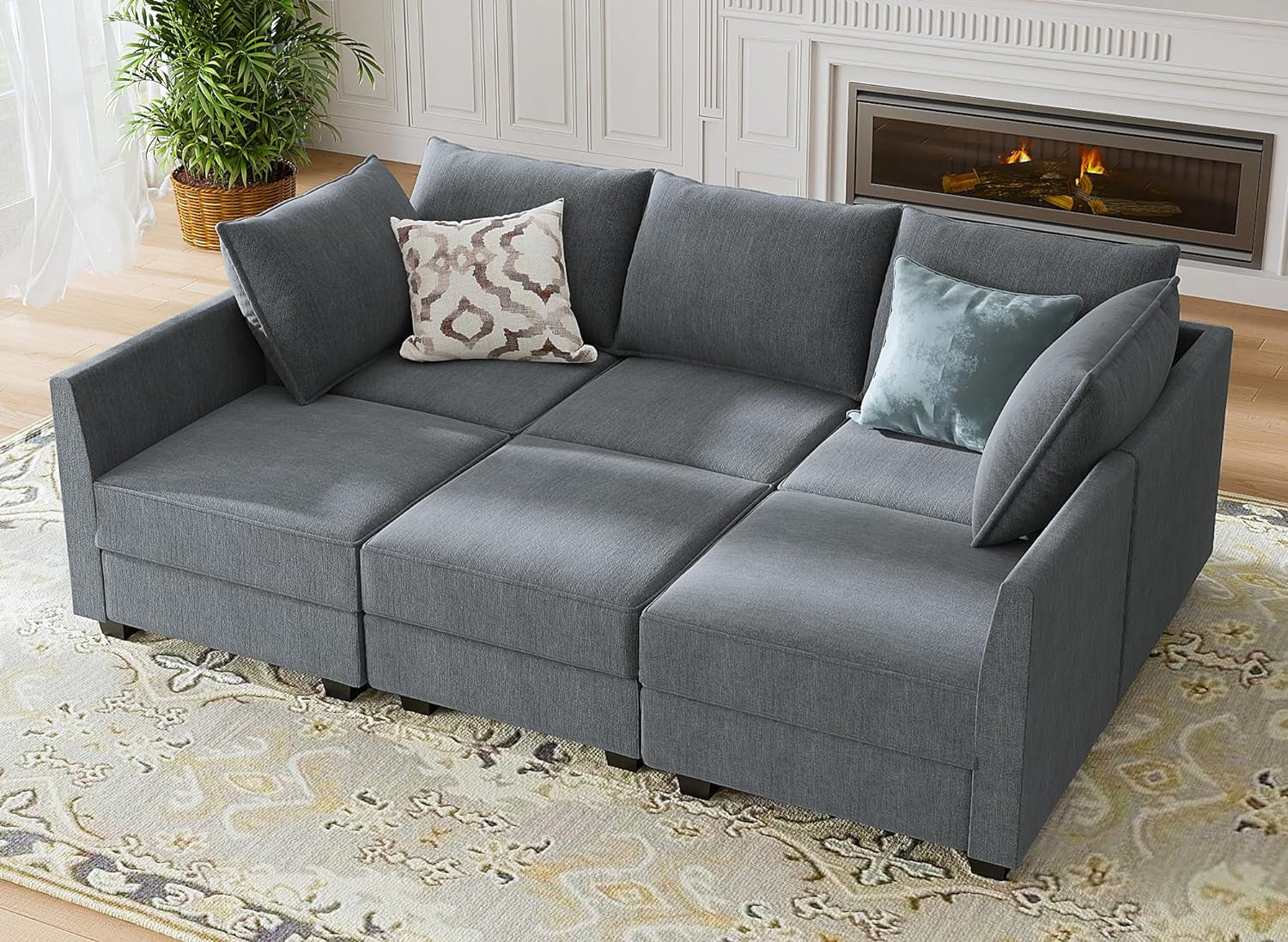 Modular U-Shaped Sectional Sofa with Reversible Chaise and Storage in Bluish Grey