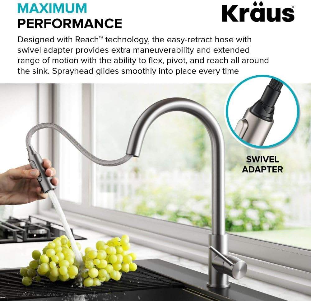 Oletto Contemporary Pull-Down Single Handle Kitchen Faucet in Brushed Gold, KPF-3104 BG