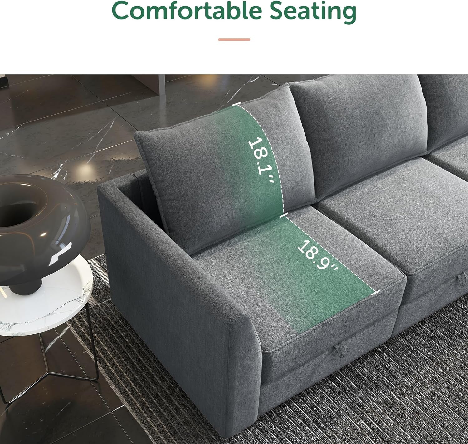 Modular U-Shaped Sectional Sofa with Reversible Chaise and Storage in Bluish Grey