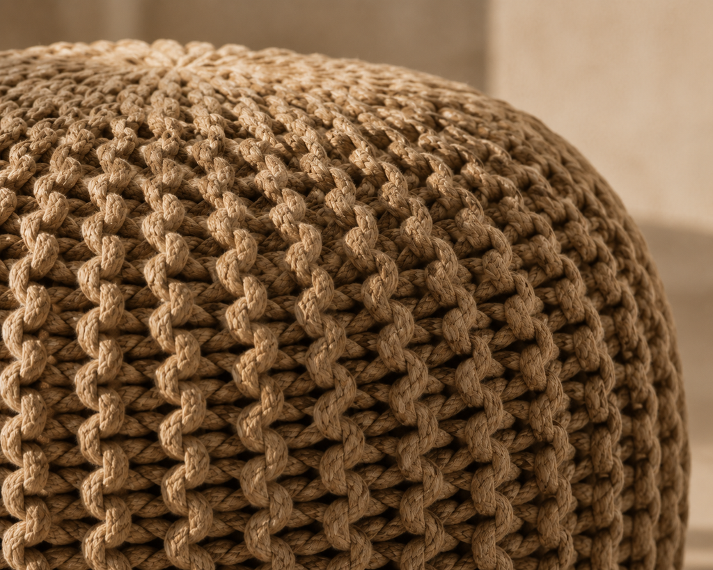 Zenvry Orin™ Cable Knit Cotton Pouf Ottoman — Beige