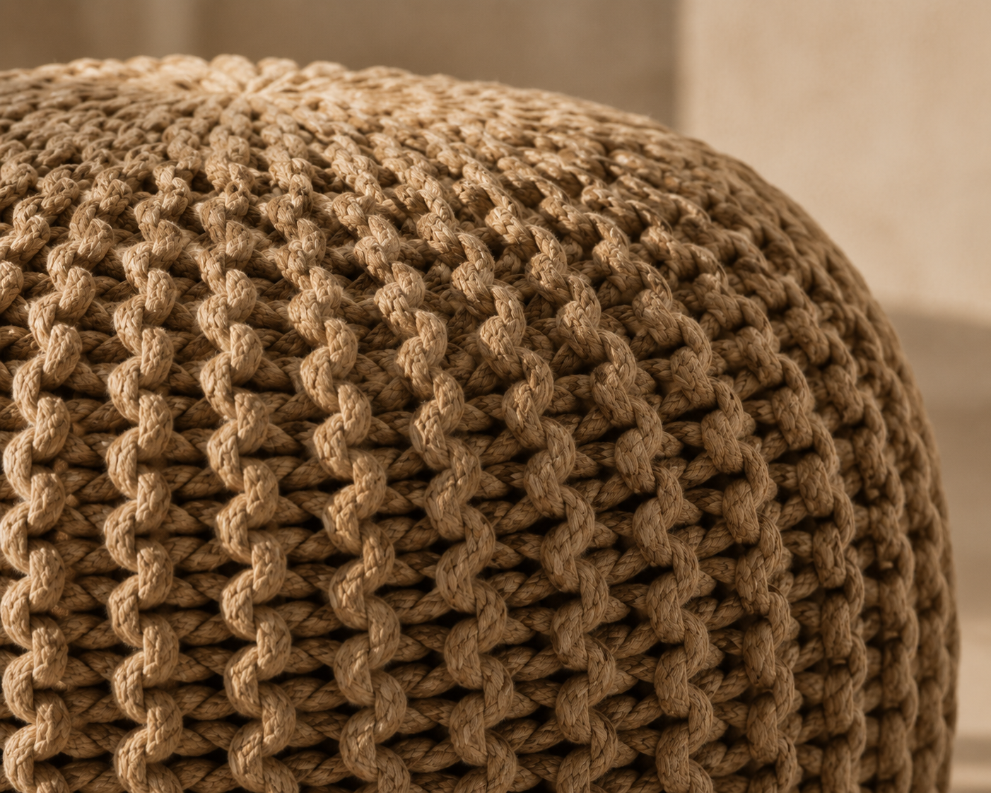 Zenvry Orin™ Cable Knit Cotton Pouf Ottoman — Beige