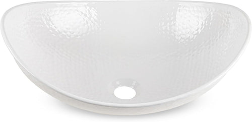 Bathroom Sink – 19-Inch Harbor Vessel Bathrooms Countertop Sink, Bathroom Vessel Sinks, above Counter Hand Hammered Classic White Aluminum Bath Sinks for Restroom Vanity or Powder Room