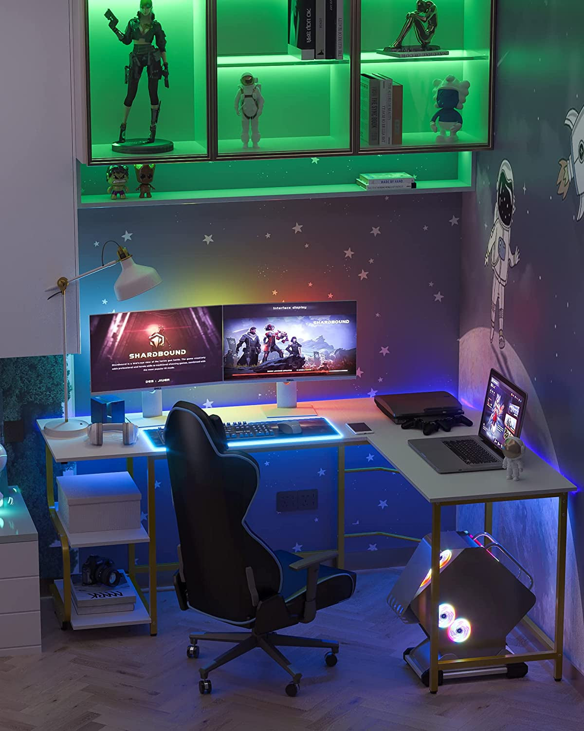 Reversible L-Shaped Desk with Ample Surface Area, 61-Inch Durable Corner Workstation with Storage Shelves, Premium Office Computer Desk for Home and Gaming Use