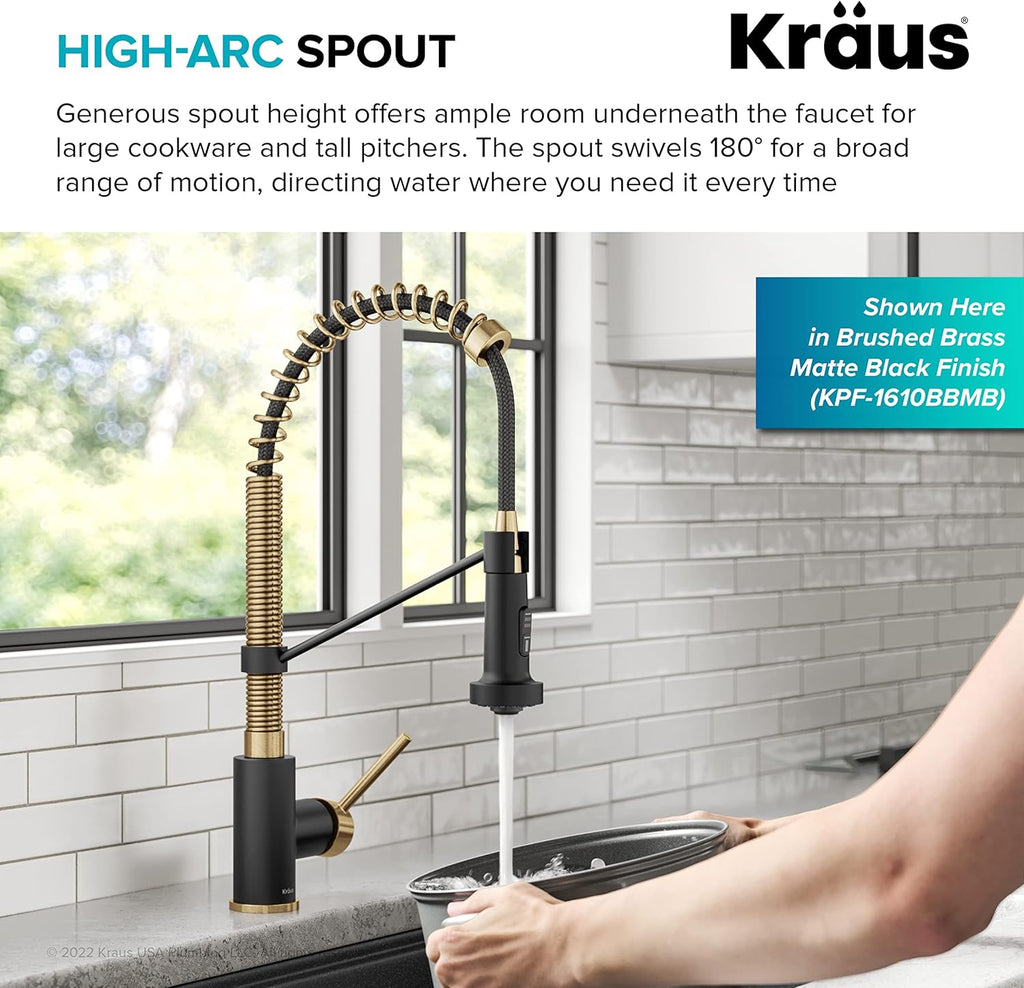 Bolden Commercial Style 2-Function Single Handle Pull down Kitchen Faucet in Spot-Free Brushed Brass, KPF-1610BB