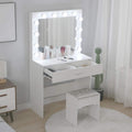 Makeup Vanity Set with 12-Light Mirror, Desk, Drawers, and Chair in Black/White Finish