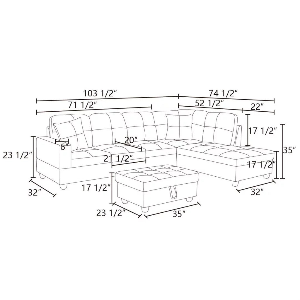 Convertible L-Shaped Sectional Sofa for Compact Living Spaces, Black (Excludes Ottoman)