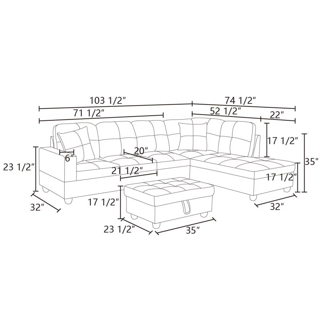 Convertible L-Shaped Sectional Sofa for Compact Living Spaces, Black (Excludes Ottoman)