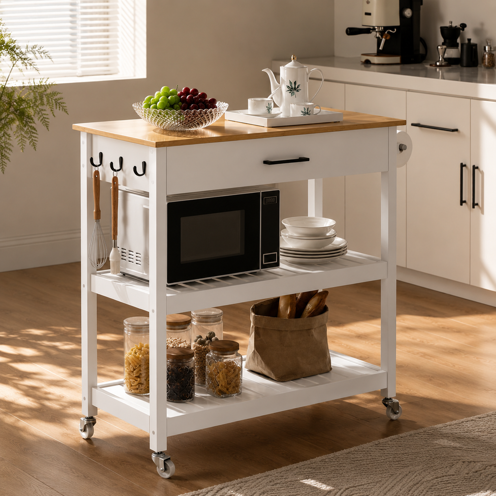 Zenvry Arka™ Bamboo Rolling Kitchen Cart