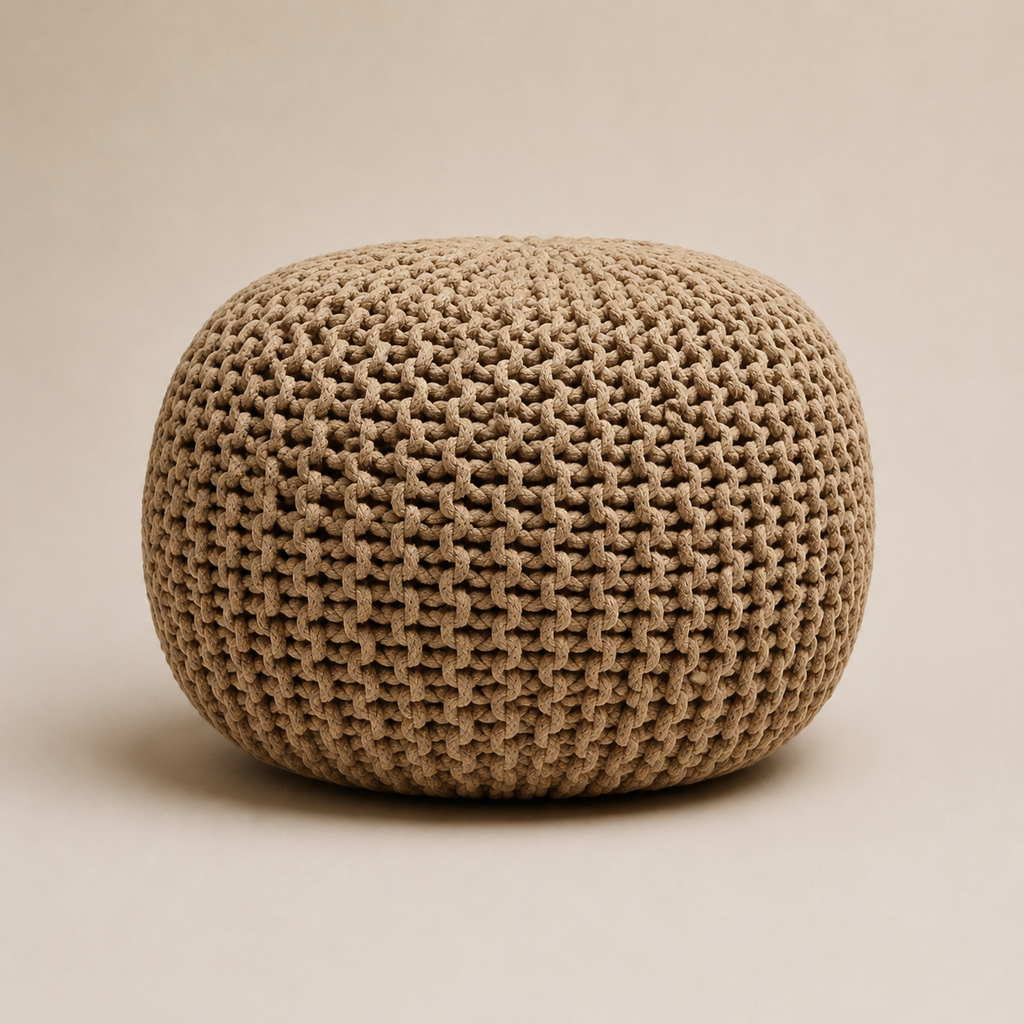Zenvry Orin™ Cable Knit Cotton Pouf Ottoman — Beige