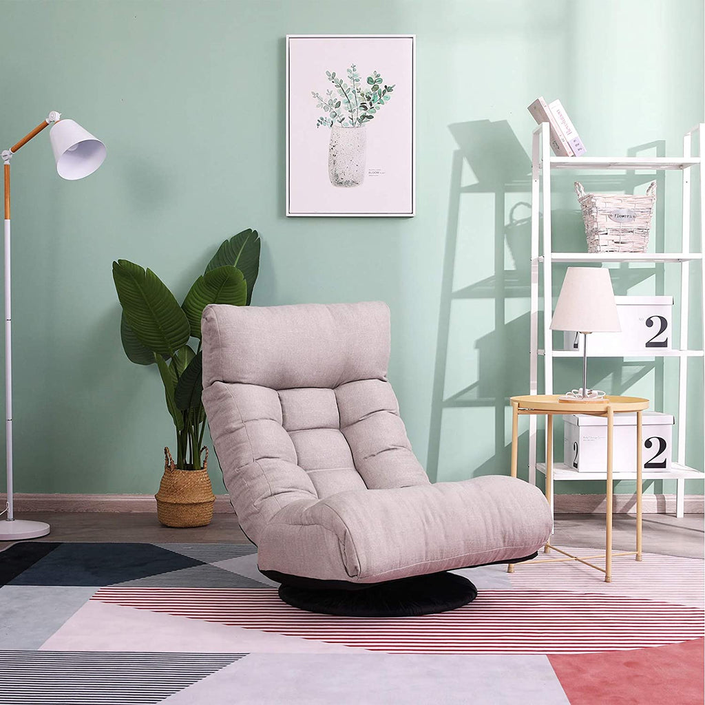 Chaise Lounge Sofa with 360-Degree Swivel, Adjustable Recliner Chair for Gaming and Relaxation, Foldable Design with Comfortable Backrest and Footrest, Grey